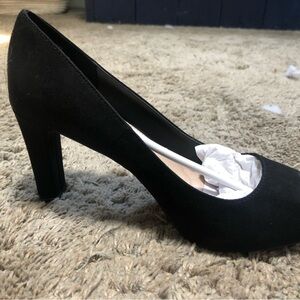 Black Suede 3 Inch Open Toe Heels. Brand New.